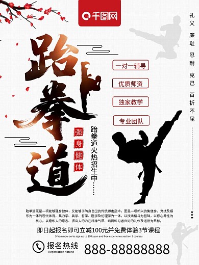 简约风跆拳道武术培训海报