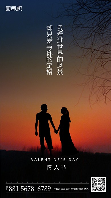 214情人节简约情侣手机海报