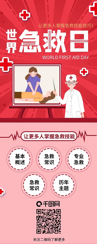 世界急救日急救知识干货分享信息长图