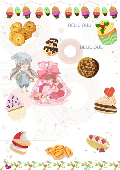 卡通小学生我爱甜点美食甜品手账版面设计