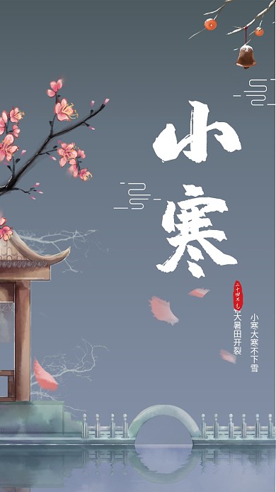 小寒节气花/小桥冷色系中国风海