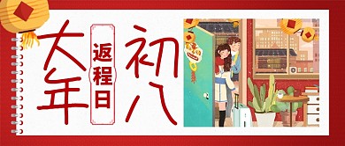 红色喜庆大年初八返程日灯笼公众号首图