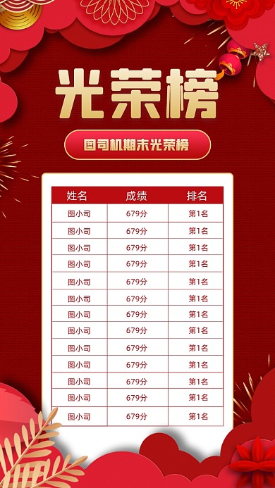 期末光荣榜喜报红色宣传手机海报
