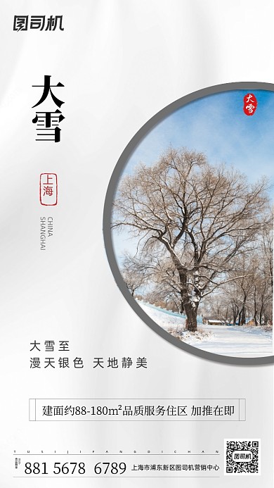 大雪节气简约手机海报