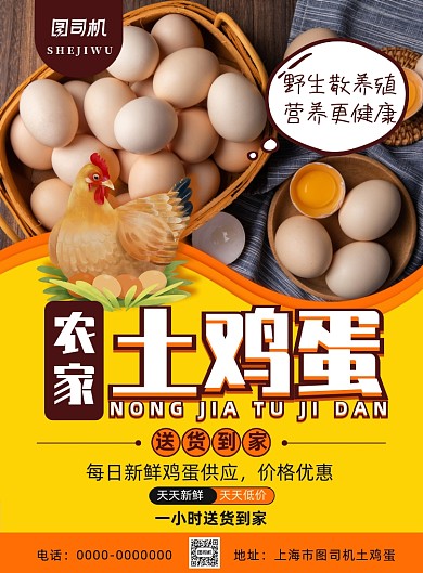简约小清新农家土鸡蛋送货宣传上门海报