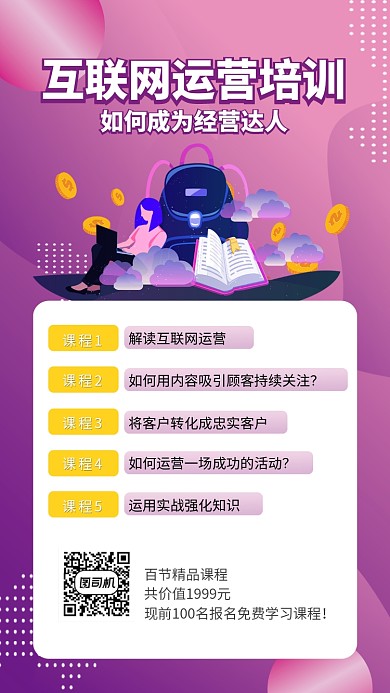 互联网运营培训课程宣传促销海报