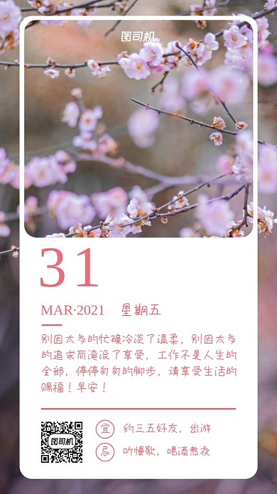 日签唯美粉色樱花手机海报