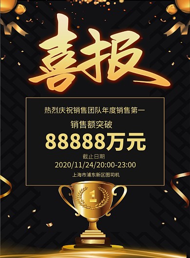 大气黑金风企业员工销售喜报宣传海报