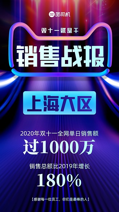 双十一销售战报炫彩渐变手机海报