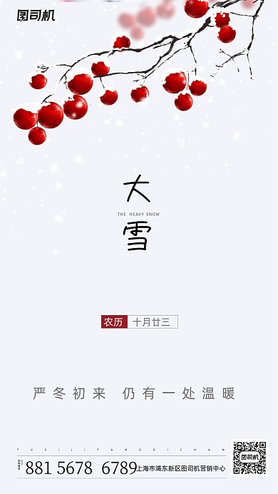 大雪节气简约手机海报
