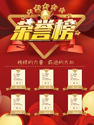 红色调荣誉榜海报