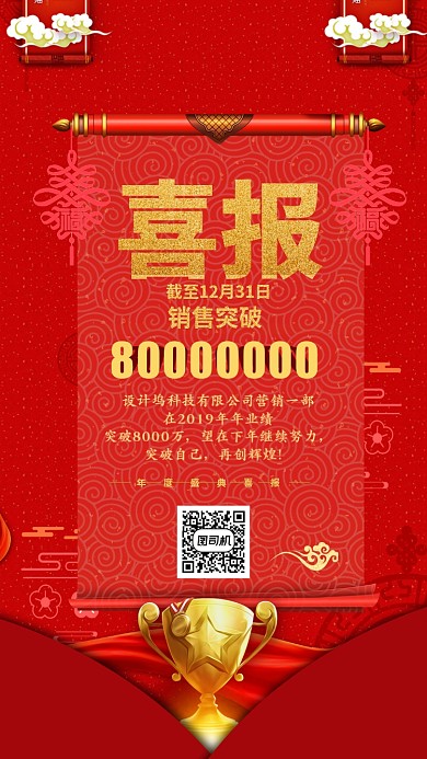 红色喜庆年度盛典喜报手机海报