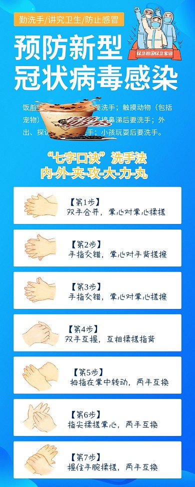 疫情蓝色抗击预防新型冠状感染洗手肺炎展架