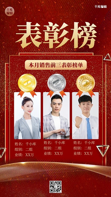 人物表彰人物红色大气海报