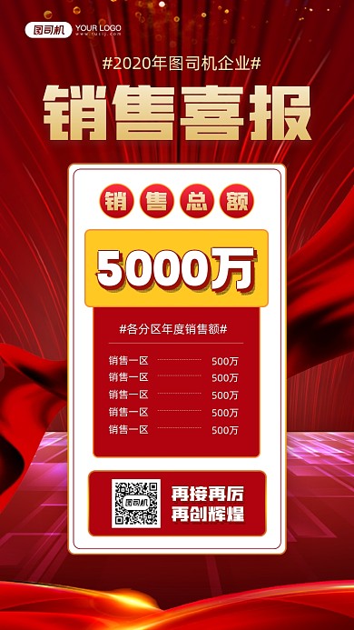 年终销售喜报红色质感宣传手机海报