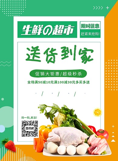 简约创意生鲜水果超市促销海报