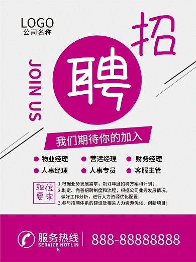 企业招聘急聘人才招聘海报招工海报物业招聘