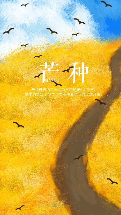 插画麦田海燕二十四节气芒种手机用图