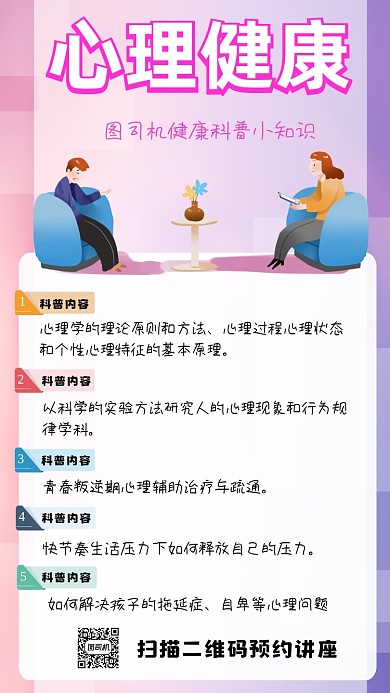 心理健康知识讲座宣传手机海报