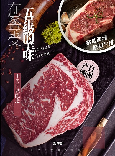 餐饮美味牛排美食促销海报