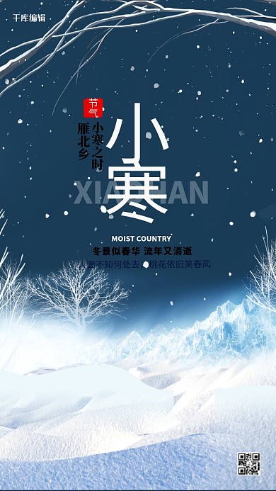 小寒节气海报冷色系简约海报