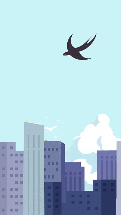 城市建筑燕子插画蓝天手机壁纸