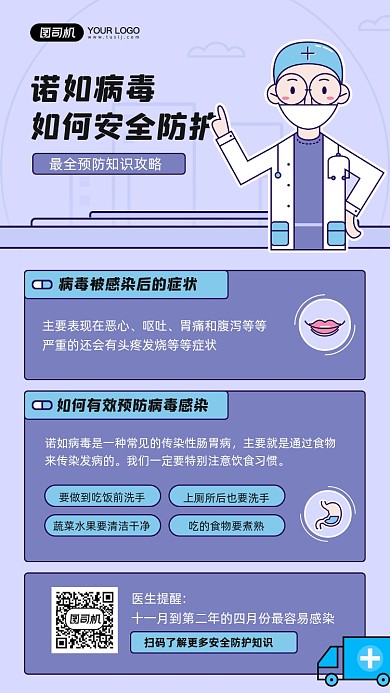 诺如病毒安全防护知识宣传简约手机海报