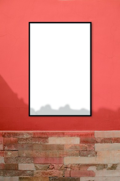 户外红墙广告海报样机