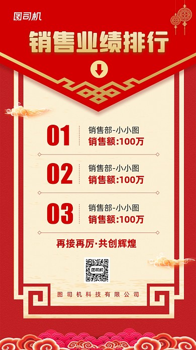 企业员工销售业绩排行榜宣传手机海报