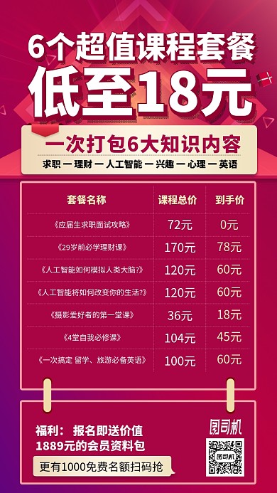 课程打包表格套餐手机海报