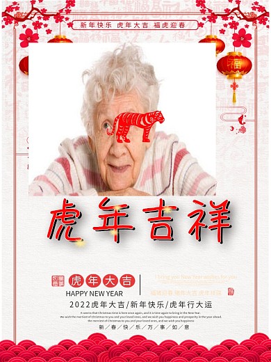 中国风剪纸虎年祝福节日海报