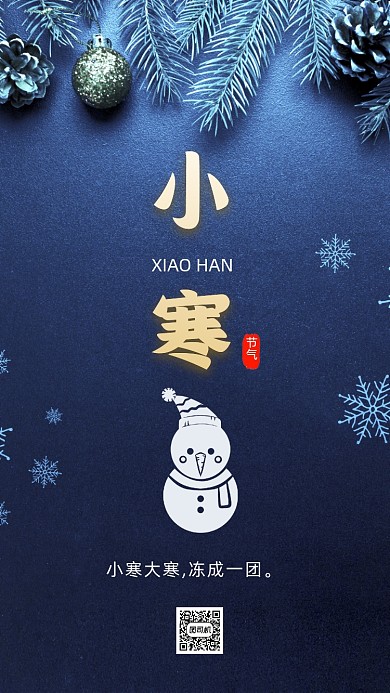 二十四节气小寒简约卡通节气手机海报