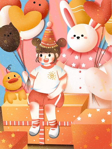 可爱卡通气球派对儿童插画