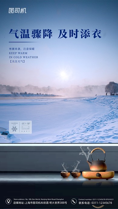 大寒节气简约质感大气手机海报