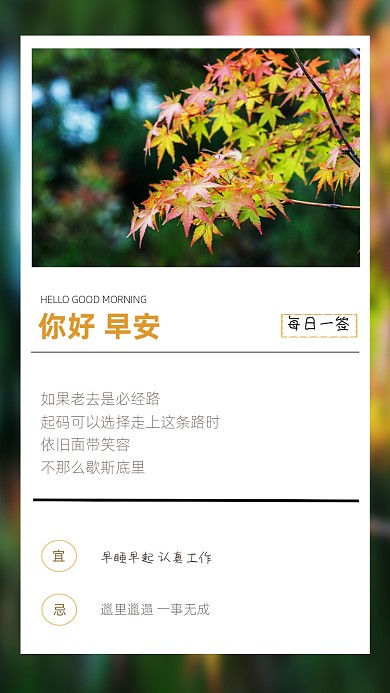 清新枫叶早安日签海报