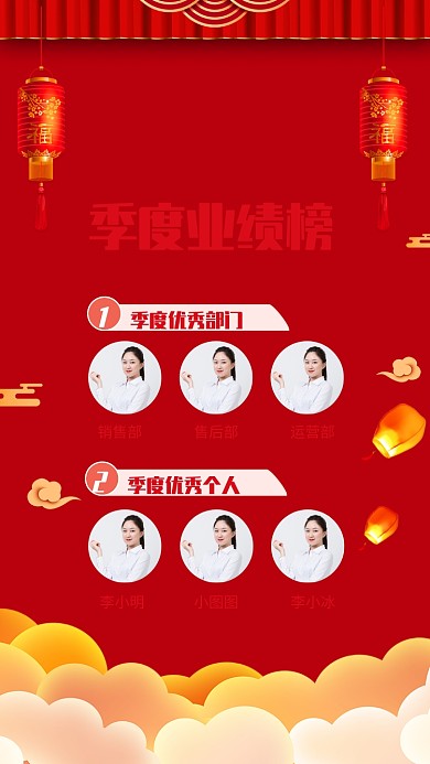 红色大气季度业绩榜排行榜海报