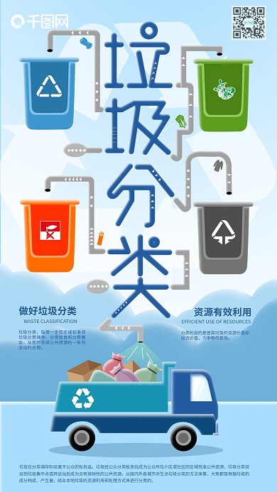 垃圾分类资源有效利用垃圾车运输手机海报