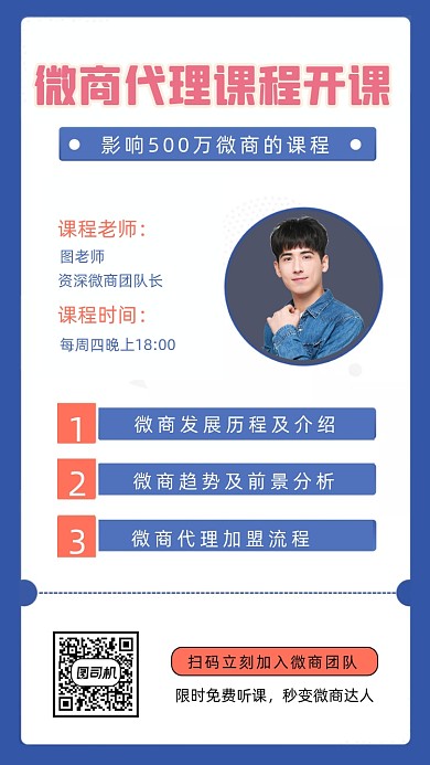 微商课程人物时尚简约创意手机海报