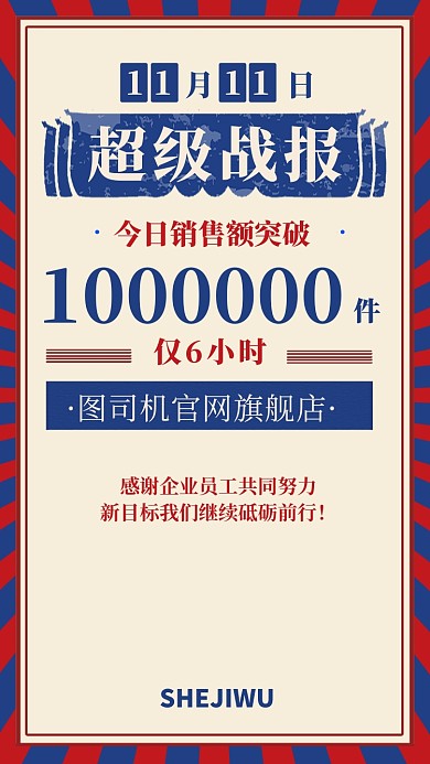 简约怀旧风双十一战报海报