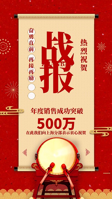 红色喜庆企业年终销售成绩喜报手机海报