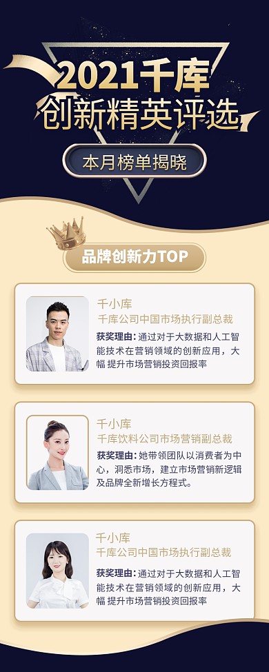 表彰优秀榜排行榜精英评选蓝金色简约营销长图