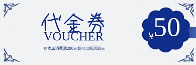 代金券简约欧式蓝色白色优惠券大气