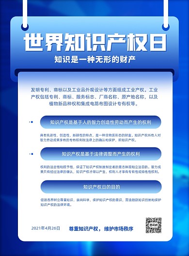 世界知识产权日蓝色大气印刷海报