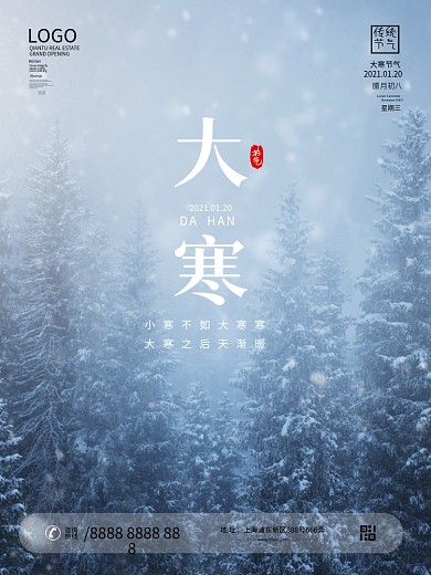 原创简约风摄影图二十四节日大寒宣传海报