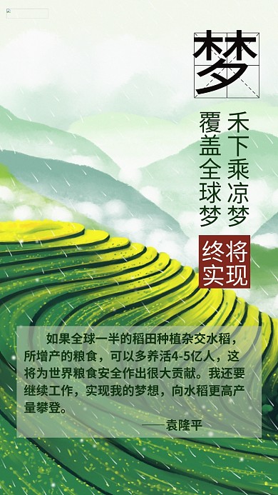 怀念袁隆平梯田绿色插画手机海报