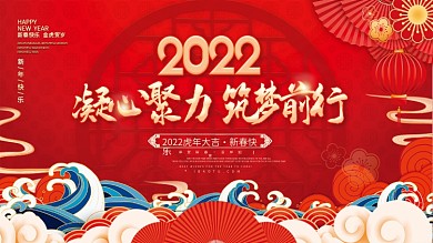 国潮喜庆企业年终晚宴励志标语展板