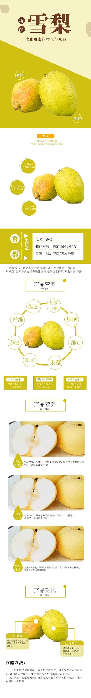 2020黄色小清新水果香甜香梨详情页