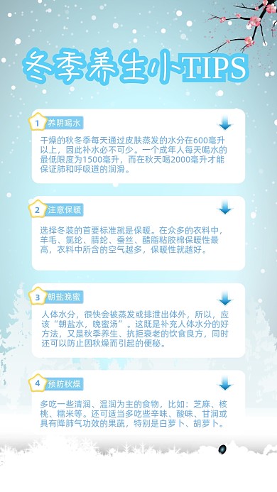 蓝色雪景梅花冬季养生常识手机海报
