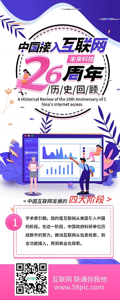 中国接入互联网26周年扁平简约时间线长图