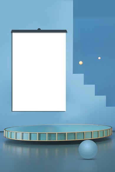 蓝色创意陈列装饰海报样机